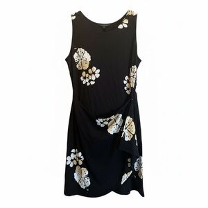 Black Floral Wrap Midi Dress Sleeveless Summer Beach Casual Women’s M